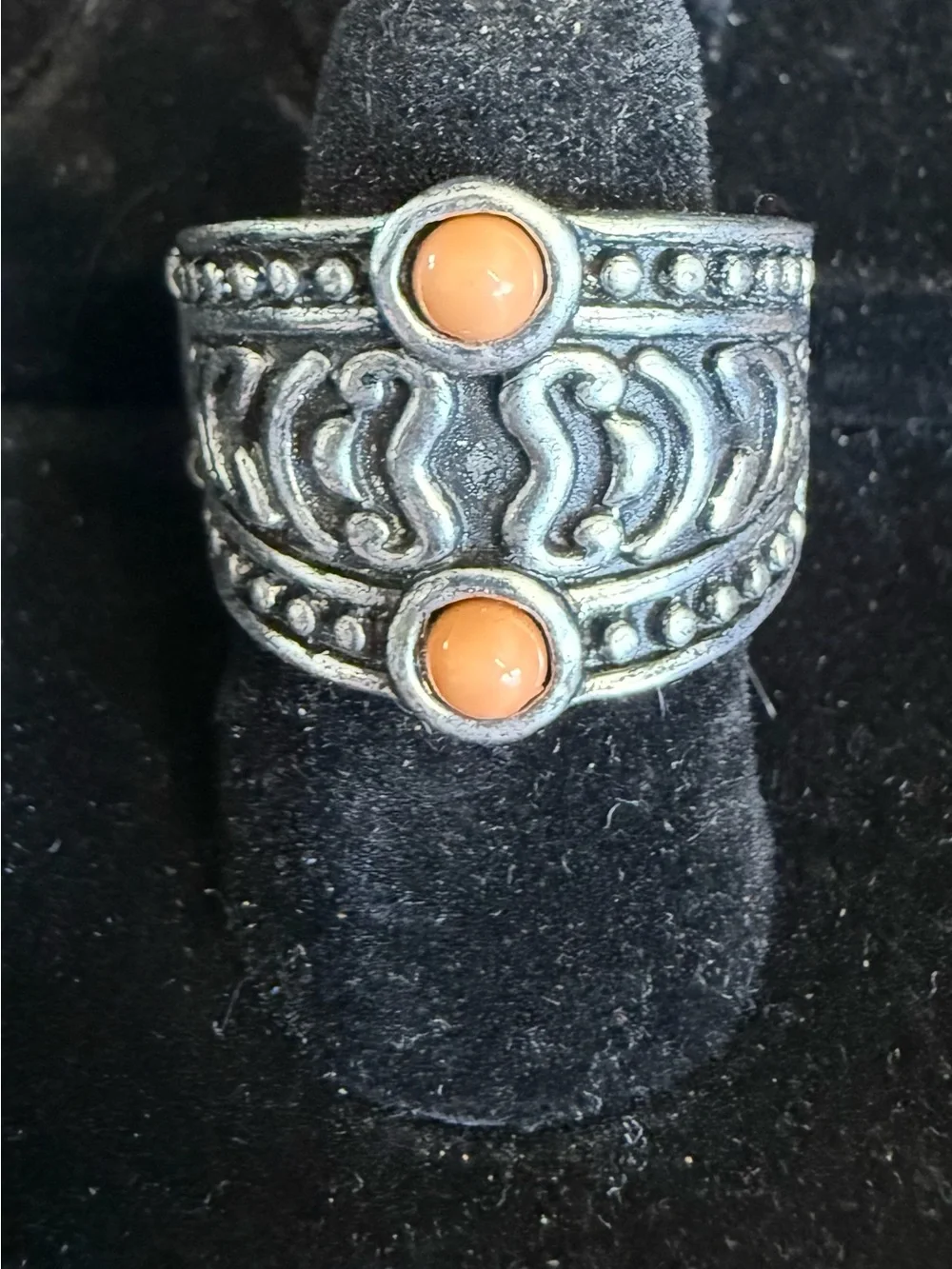 paparazzi Silver-Tone Boho Ring with Orange Cabochons
